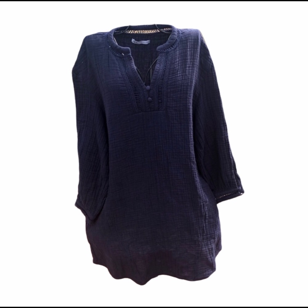 Zara tunic navy blue slubbed fabric size Small
